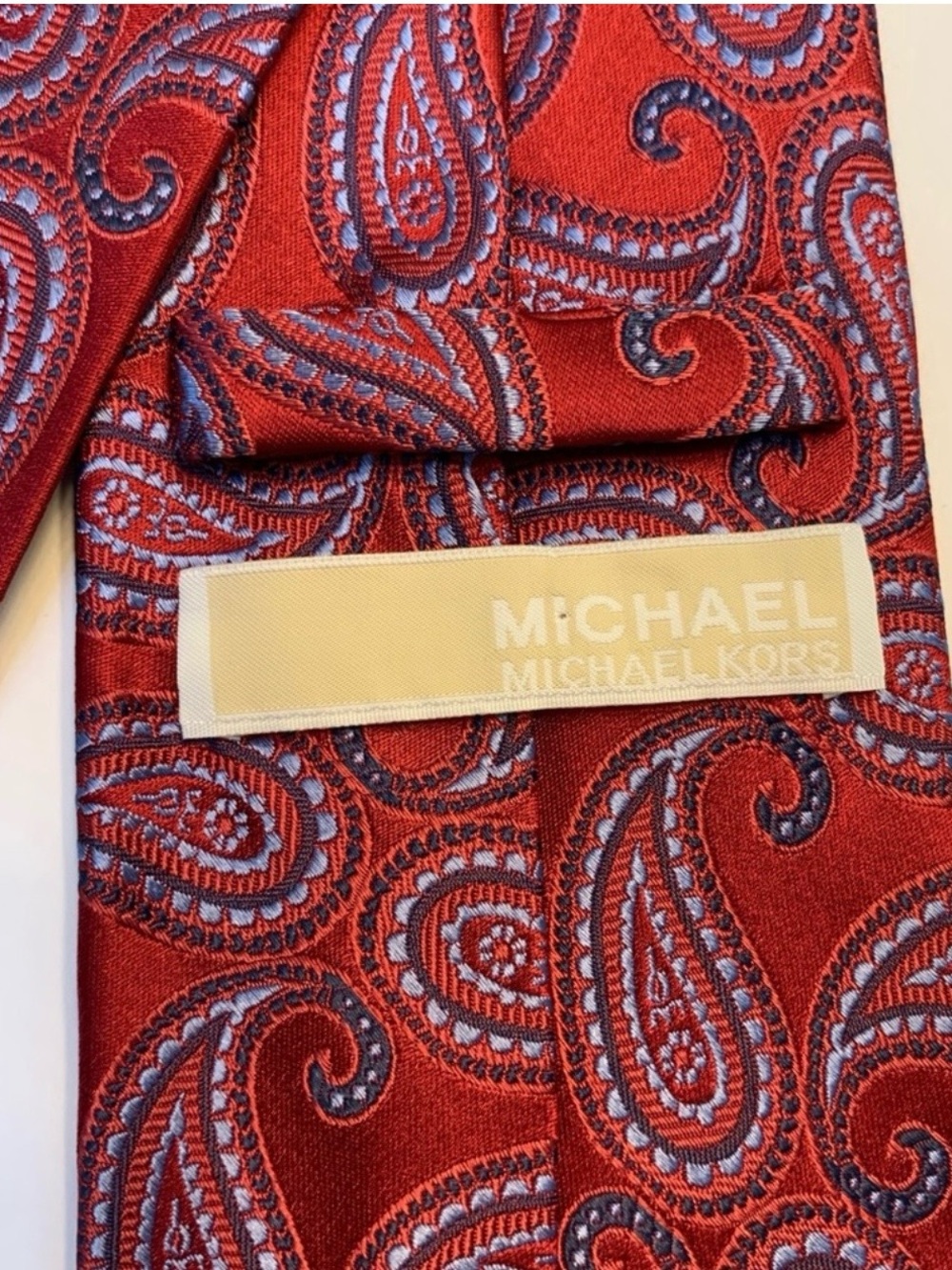 Michael Kors Red and Blue Paisley Silk Tie